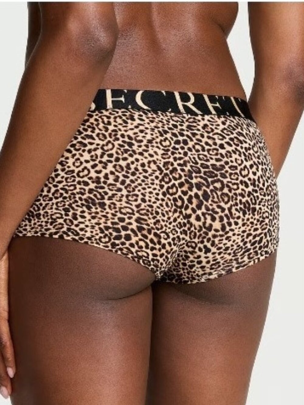 Victoria's Secret Exploded Logo Cotton Boyshort Panty Black beige Leopard SIZE L - Picture 2 of 5